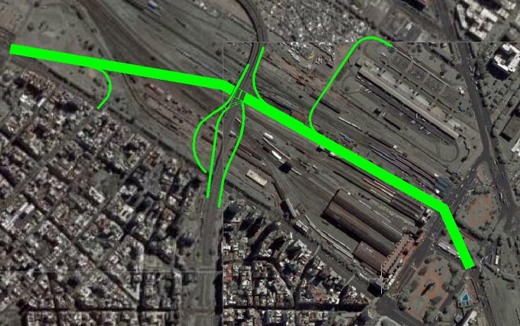Con las vías soterradas, se puede prolongar la Av. Madero para empalmar con la Av. Alcorta tras su cruce con la Av. Pueyrredón, haciendo de toda esta mano única hacia el norte, dejando Av. Libertador y Alem mano única hacia el sur. Se muestran los empalmes con (de izquierda a derecha en la imagen) Av. Callao, bajada de la Au. Illía a Av. Libertador, prolongación de la 9 de Julio hasta la extensión de Madero, subida desde Av. Madero a la Au. Illía en dirección norte, enlace con la estación de buses de Retiro. El número de enlaces se reduce muchísimo si se hacen ambas avenidas mano única y facilita enormemente el fluir del tránsito
